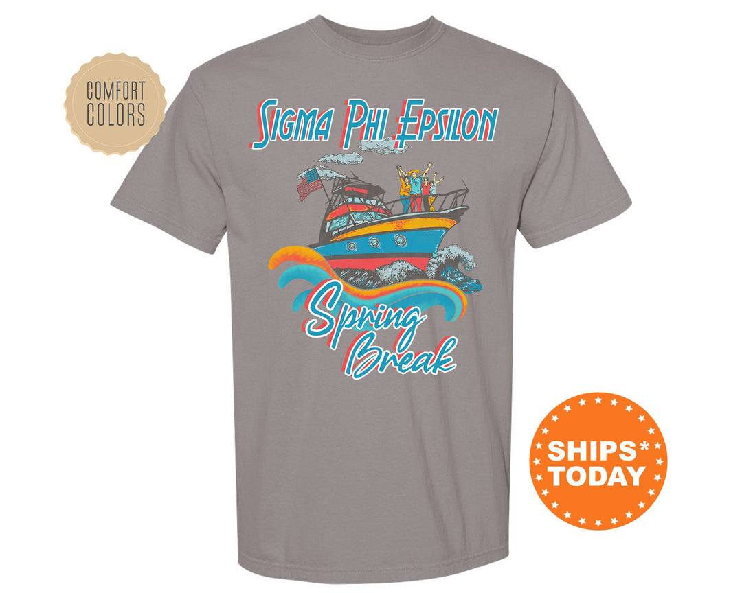 Sigma Phi Epsilon Boating Spring Break Comfort Colors Fraternity T-Shirt | SigEp Greek Apparel | Fraternity Gift | College Apparel _ 6813g