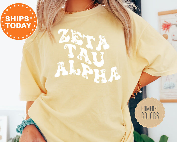 Zeta Tau Alpha Floral Hippie Comfort Colors Sorority T-Shirt | ZETA Floral Shirt | ZETA Big Little Reveal Shirt | Sorority Merch