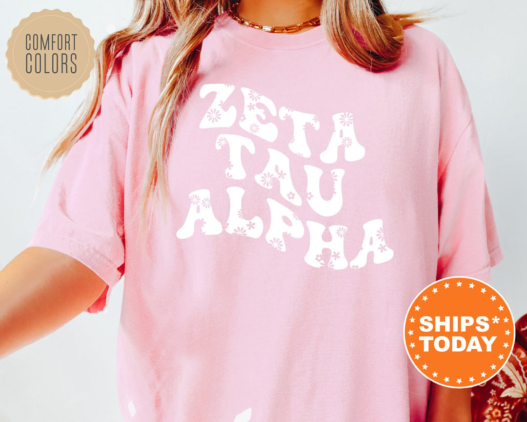 Zeta Tau Alpha Floral Hippie Comfort Colors Sorority T-Shirt | ZETA Floral Shirt | ZETA Big Little Reveal Shirt | Sorority Merch