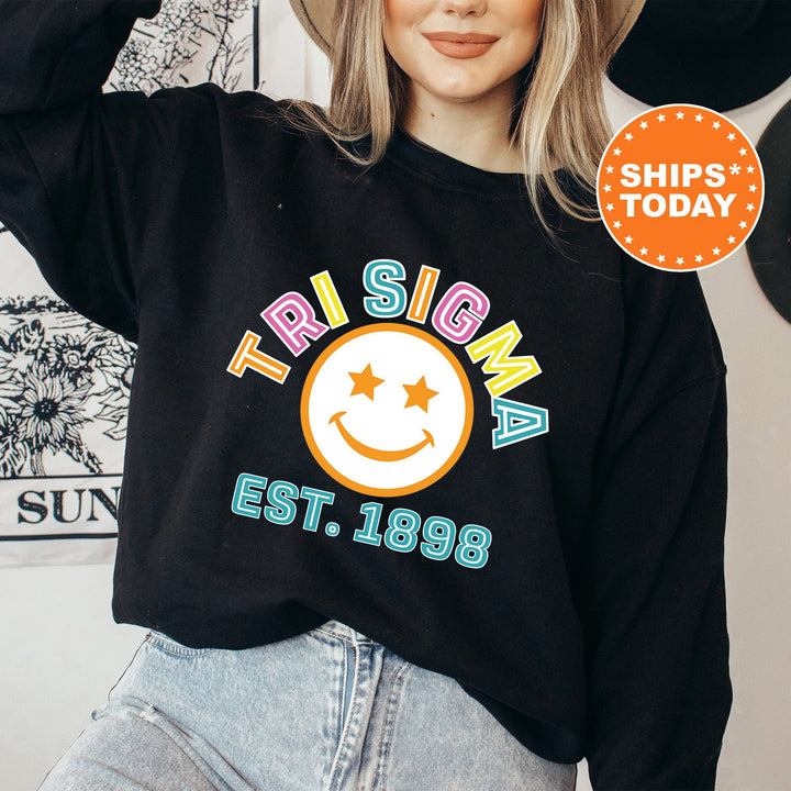 Sigma Sigma Sigma Cheerful Sorority Sweatshirt | Tri Sigma Sorority Merch | Big Little | Greek Sweatshirt | Custom Greek Apparel _ 16870g