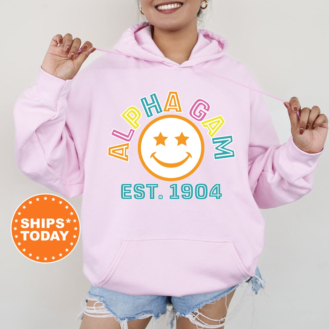 Alpha Gamma Delta Cheerful Sorority Sweatshirt | Alpha Gam Hoodie | Big Little Reveal | Greek Sweatshirt | Custom Greek Apparel _ 16850g