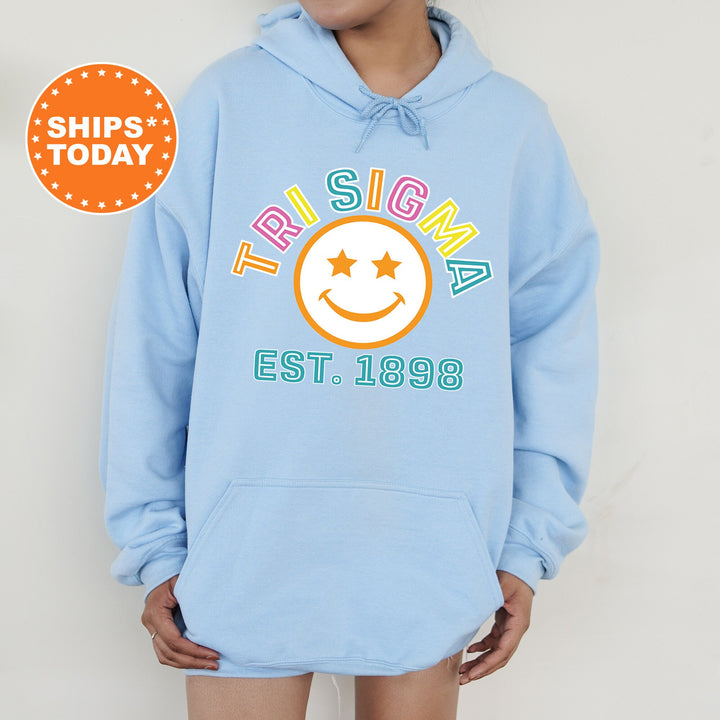 Sigma Sigma Sigma Cheerful Sorority Sweatshirt | Tri Sigma Sorority Merch | Big Little | Greek Sweatshirt | Custom Greek Apparel _ 16870g