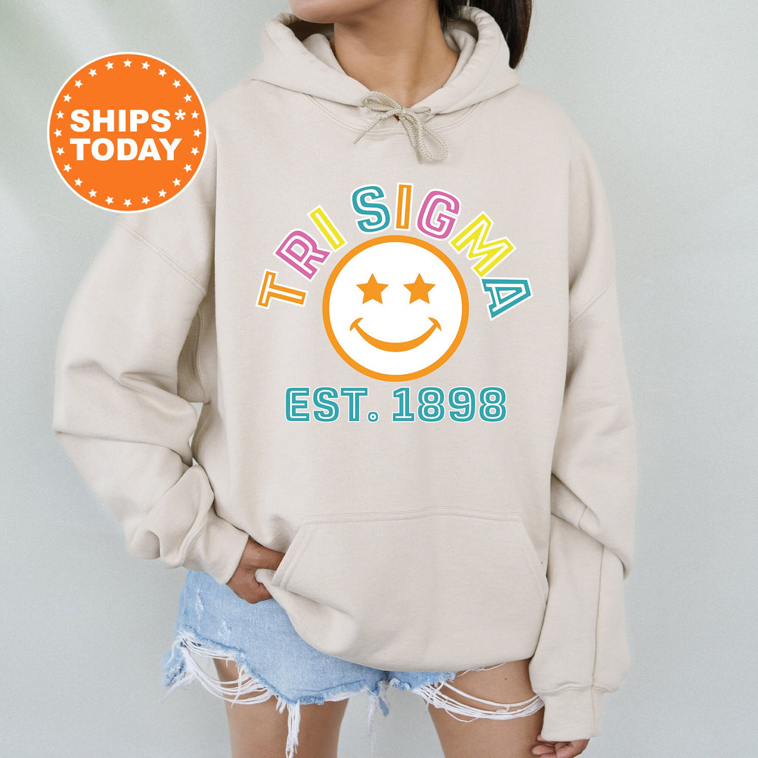 Sigma Sigma Sigma Cheerful Sorority Sweatshirt | Tri Sigma Sorority Merch | Big Little | Greek Sweatshirt | Custom Greek Apparel _ 16870g