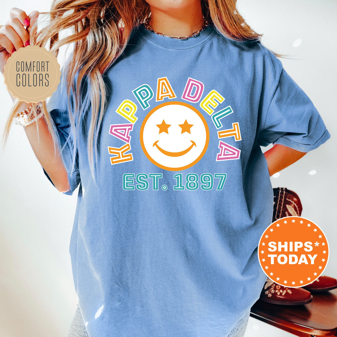 Kappa Delta Cheerful Sorority T-Shirt | Kappa Delta Comfort Color Shirt | Kay Dee Smiley Shirt | Big Little | Preppy Sorority Shirt _ 16863g