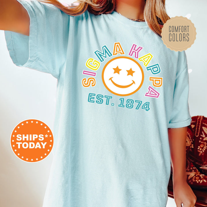 Sigma Kappa Cheerful Sorority T-Shirt | Sigma Kappa Comfort Colors Shirt | Smiley Shirt | Big Little Gift | Preppy Sorority Shirt _ 16869g