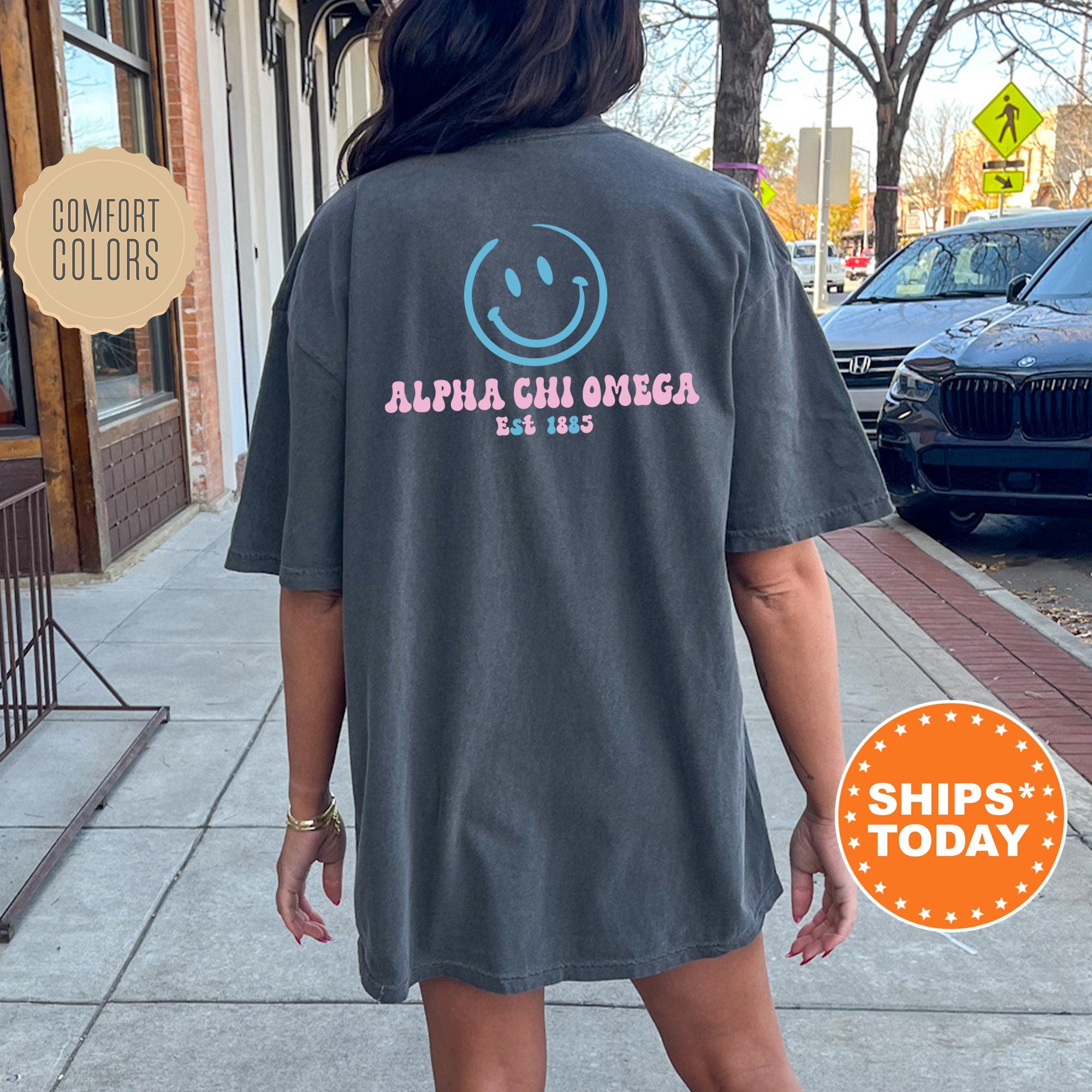 Alpha Chi Omega Frosty Smile Sorority T-Shirt | Alpha Chi Comfort Colors Shirt | Big Little Shirt | Sorority Gift | Custom Greek Apparel _ 13710g