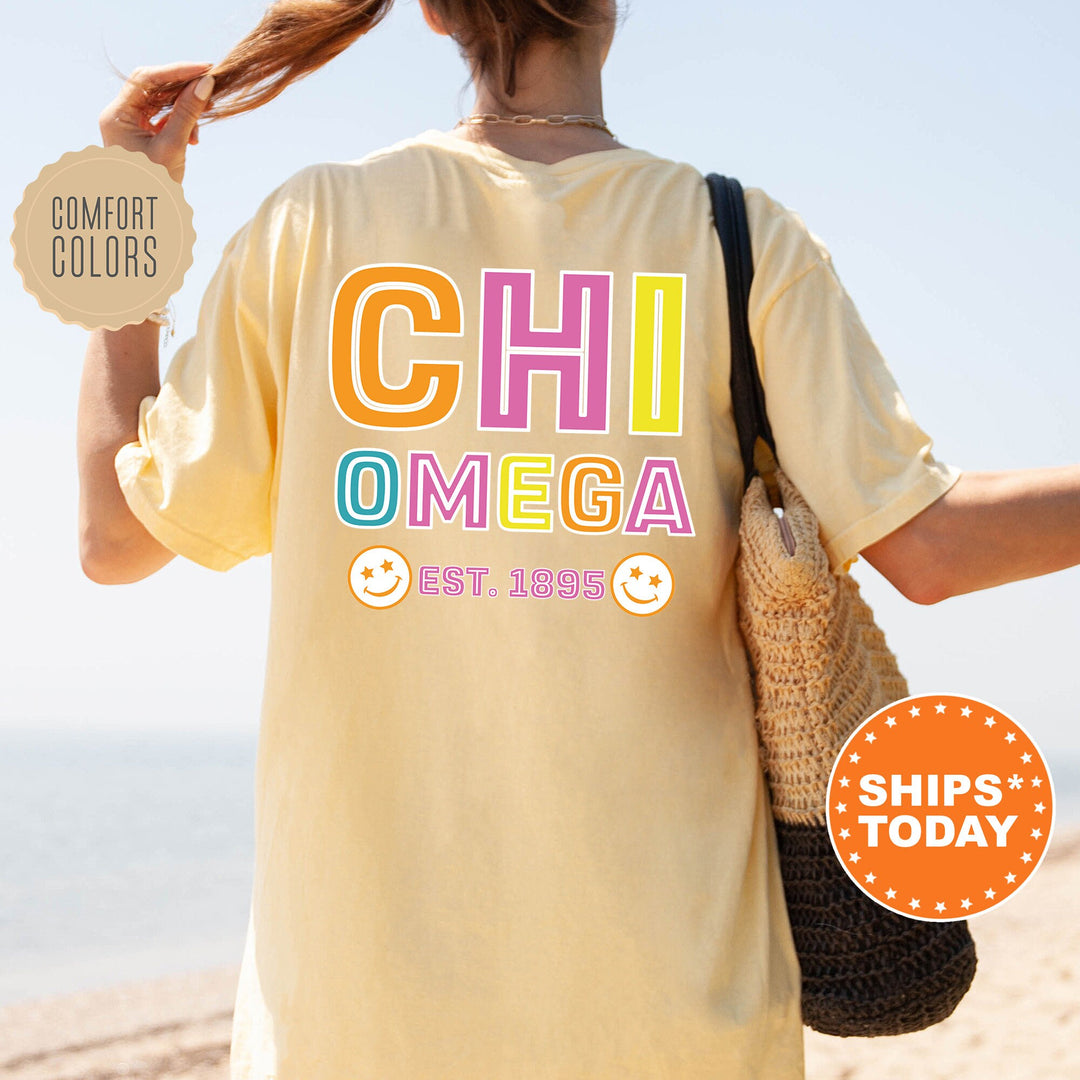 Chi Omega Frisky Script Sorority T-Shirt | Chi O Comfort Colors Shirt | Big Little Sorority Apparel | College Greek Shirt _ 14020g