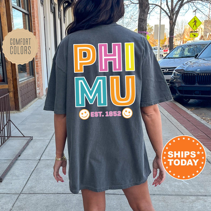 Phi Mu Frisky Script Sorority T-Shirt | Phi Mu Comfort Colors Shirt | Big Little Sorority Apparel | College Greek Shirt _ 14029g