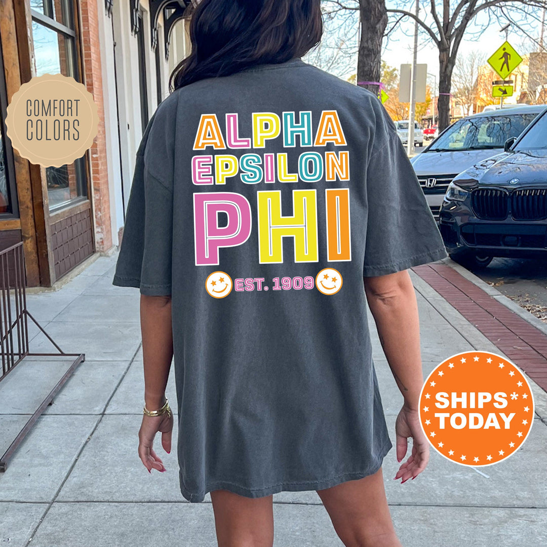 Alpha Epsilon Phi Frisky Script Sorority T-Shirt | AEPhi Comfort Colors Shirt | Big Little Sorority Apparel | College Greek Shirt _ 14013g