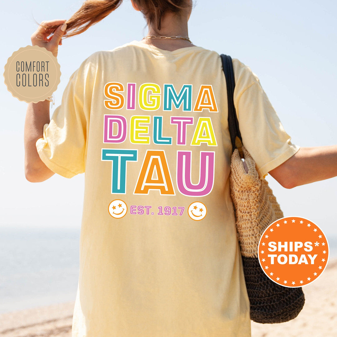 Sigma Delta Tau Frisky Script Sorority T-Shirt | Sig Delt Comfort Colors Shirt | Big Little Sorority Apparel | College Greek Shirt _ 14032g