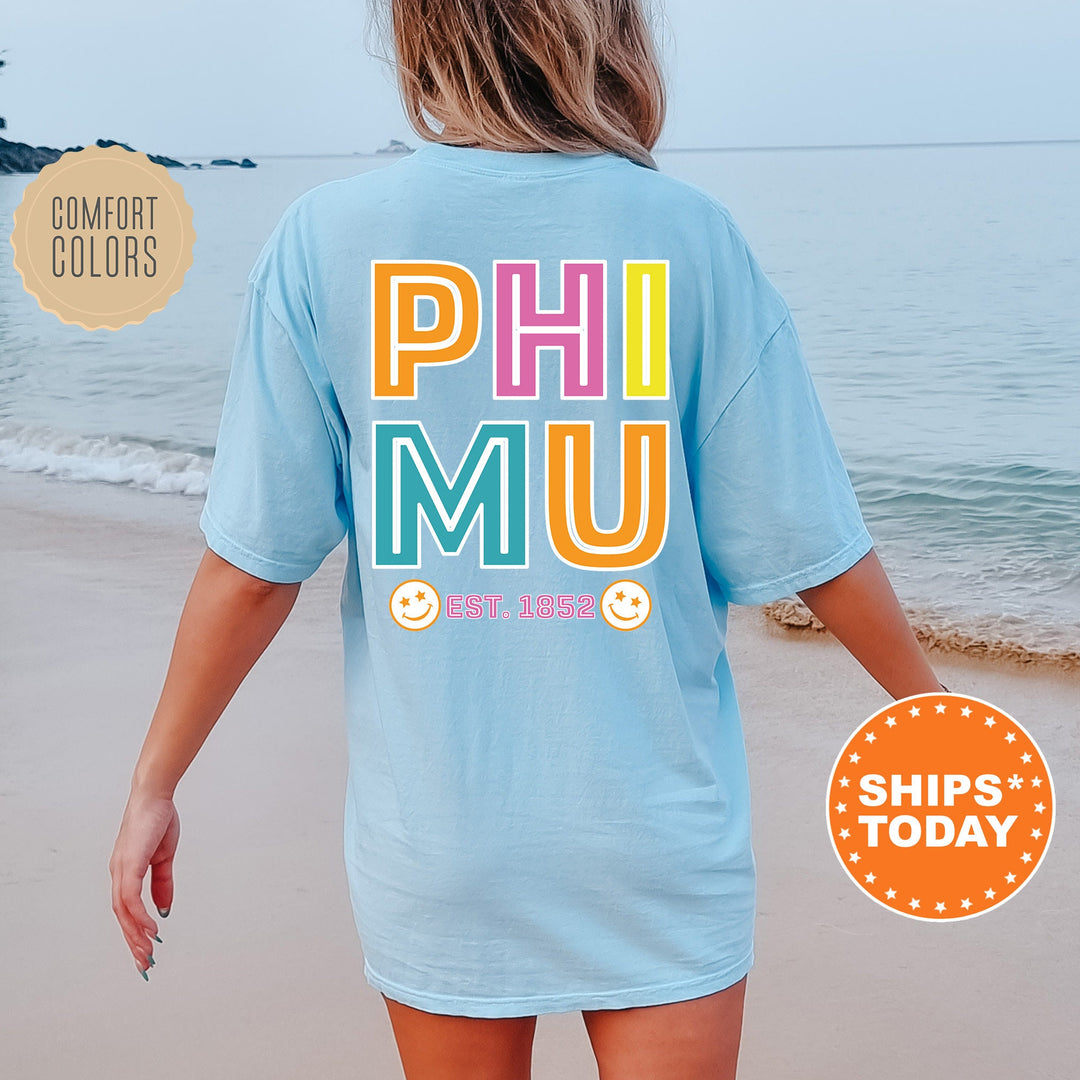 Phi Mu Frisky Script Sorority T-Shirt | Phi Mu Comfort Colors Shirt | Big Little Sorority Apparel | College Greek Shirt _ 14029g