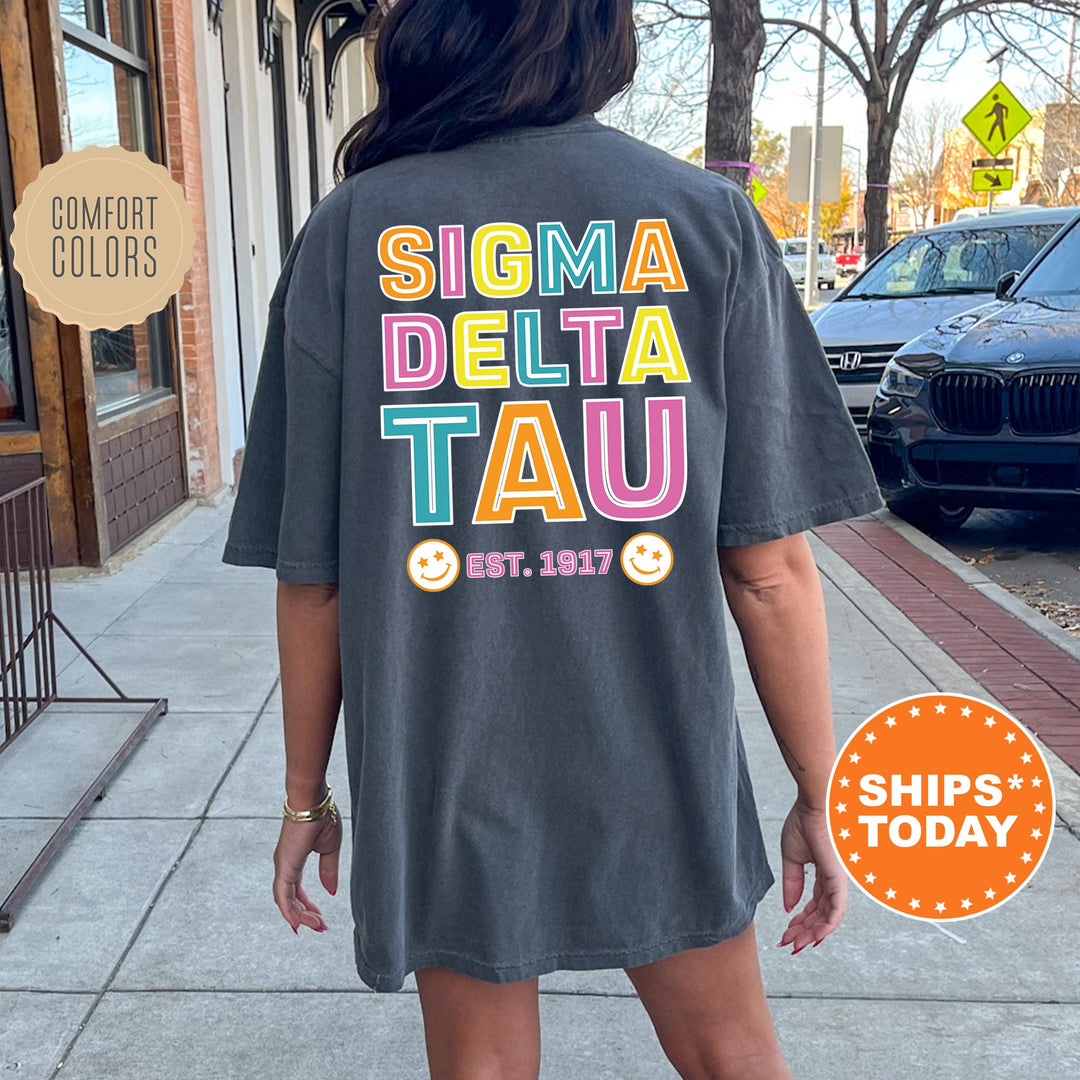 Sigma Delta Tau Frisky Script Sorority T-Shirt | Sig Delt Comfort Colors Shirt | Big Little Sorority Apparel | College Greek Shirt _ 14032g
