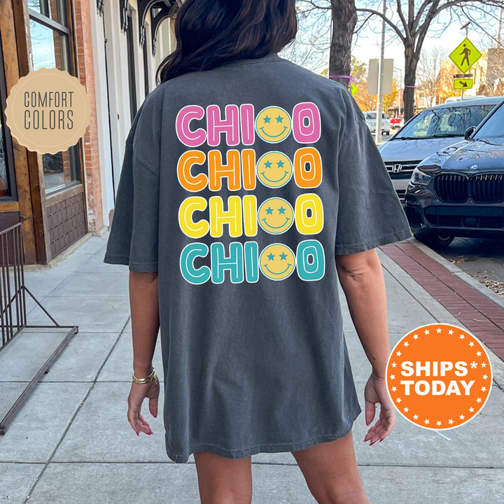 Chi Omega Colorful Smiley Sorority T-Shirt | Chi O Comfort Colors Shirt | Big Little Basket | Sorority Merch | Greek Apparel | Bid Day _ 13797g