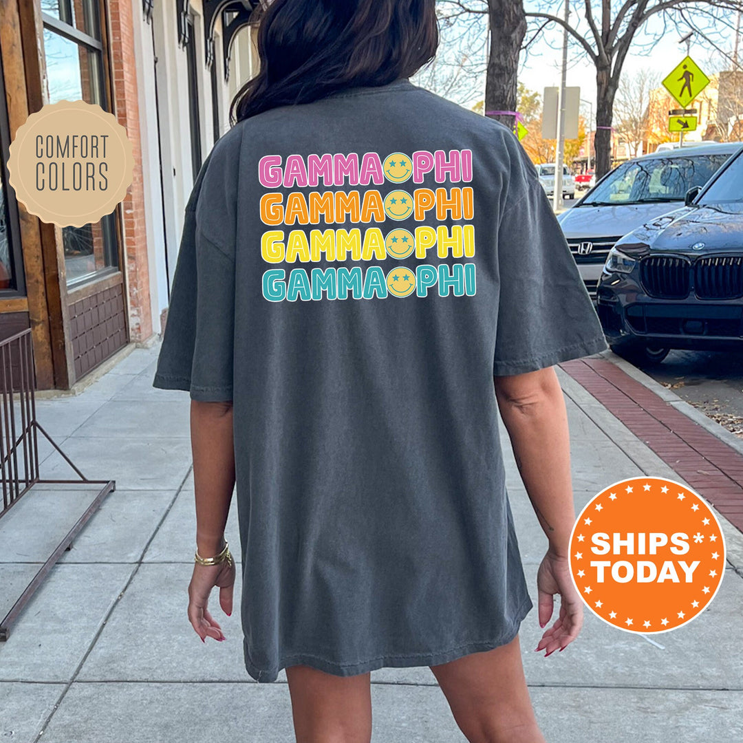 Gamma Phi Beta Colorful Smiley Sorority T-Shirt | Gamma Phi Comfort Colors Shirt | Big Little Basket | Sorority Merch | Greek Life Shirt _ 13802g