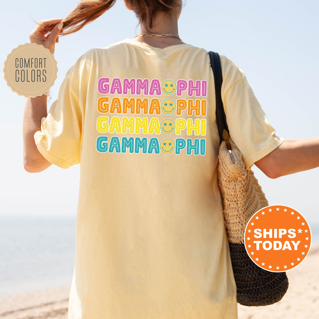 Gamma Phi Beta Colorful Smiley Sorority T-Shirt | Gamma Phi Comfort Colors Shirt | Big Little Basket | Sorority Merch | Greek Life Shirt _ 13802g