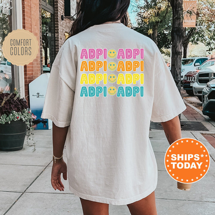 Alpha Delta Pi Colorful Smiley Sorority T-Shirt | ADPI Comfort Colors Shirt | Big Little Basket | Sorority Merch | Greek Apparel | Bid Day _ 13789g