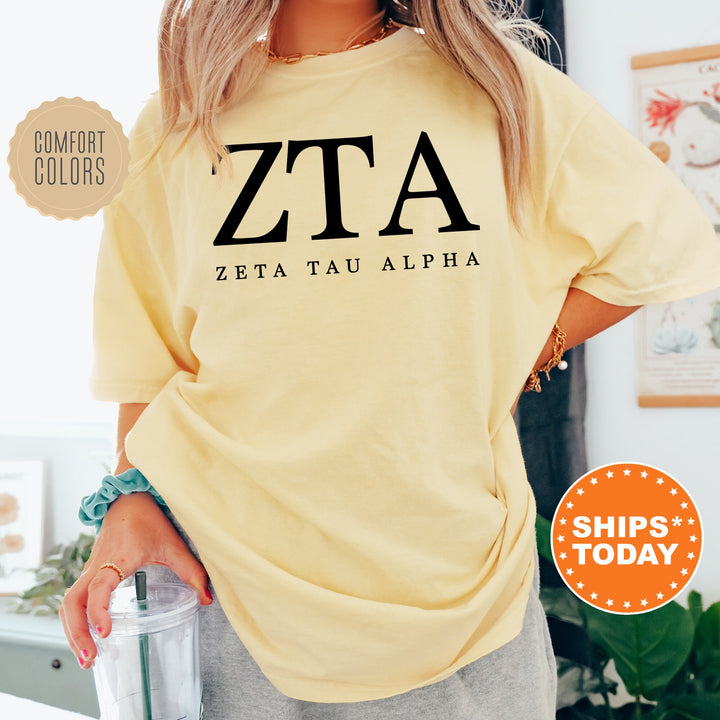 Zeta Tau Alpha Sweet And Simple Sorority T-Shirt | ZETA Greek Letters Shirt | Sorority Letters | Big Little Gift | Comfort Colors Tee Shirt _ 5025g