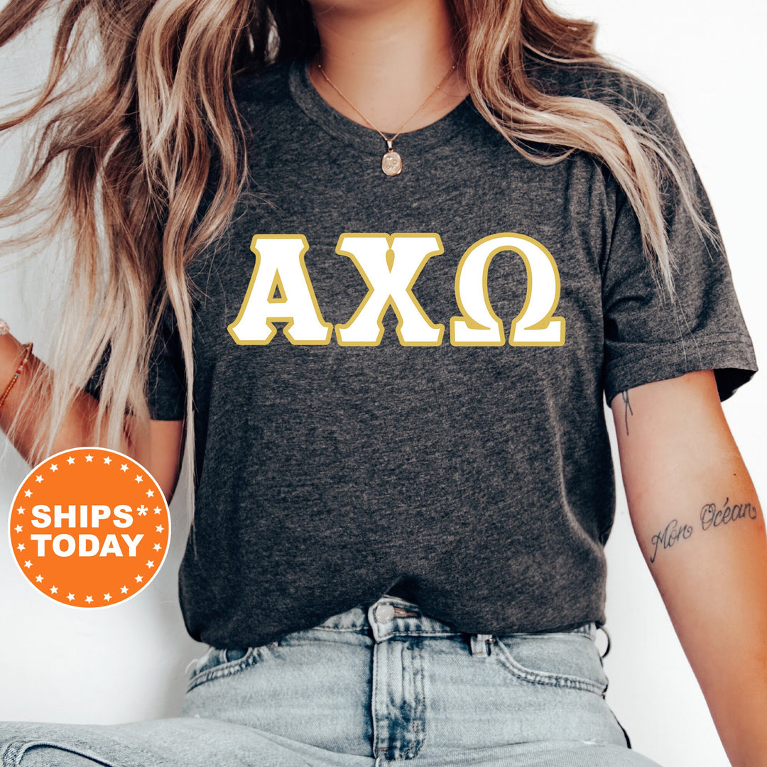 Alpha Chi Omega Simply Gold Sorority T-Shirt | Alpha Chi Greek Letters Shirt | Sorority Letters | Big Little Gift | Comfort Colors Shirt _ 8424g