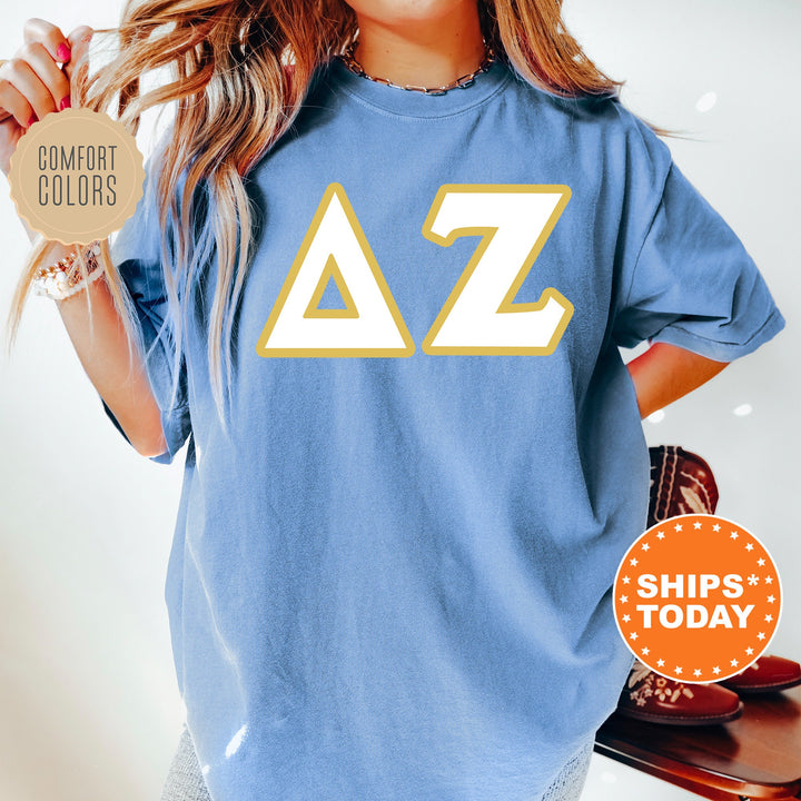 Delta Zeta Simply Gold Sorority T-Shirt | Delta Zeta Greek Letters Shirt | Dee Zee Sorority Letters | Big Little Gift | Comfort Colors Shirt _ 8437g