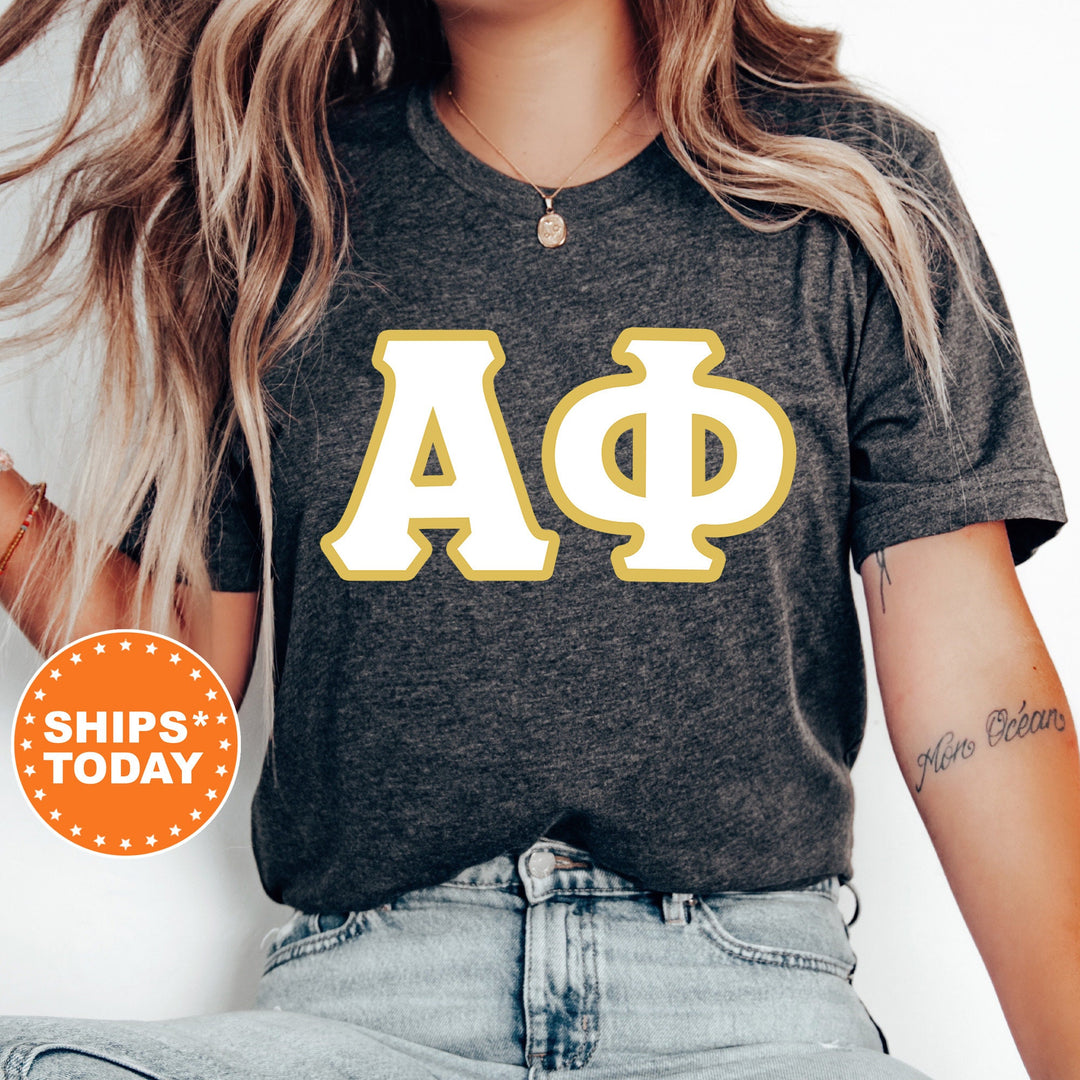 Alpha Phi Simply Gold Sorority T-Shirt | APHI Greek Letters Shirt | Sorority Letters | Big Little Sorority Gifts | Comfort Colors Shirt _ 8429g