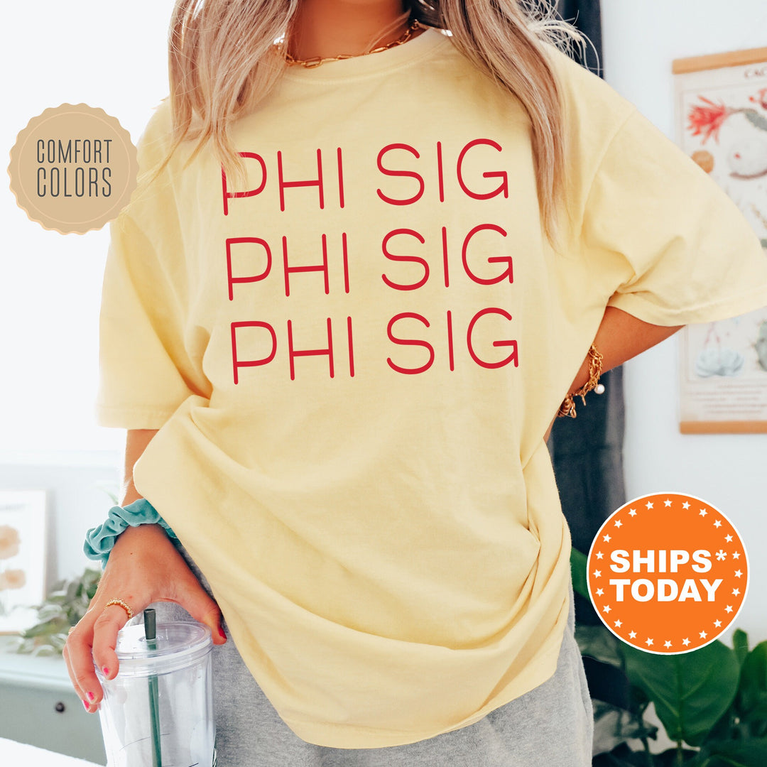 Phi Sigma Sigma Red Layered Sorority T-Shirt | Phi Sigma Sigma Merch | Phi Sig Shirt | Big Little Reveal Shirt | Greek Apparel _ 5759g