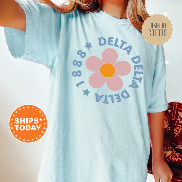 Delta Delta Delta Bright Floral Sorority T-Shirt | Tri Delta Comfort Colors Shirt | Greek Apparel | Big Little Gift | Floral Shirt _ 7446g