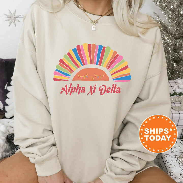 Alpha Xi Delta Bright and Colorful Rainbow Sorority Sweatshirt | AXID Greek Sweatshirt | Big Little Sorority Gifts | College Apparel _ 8250g