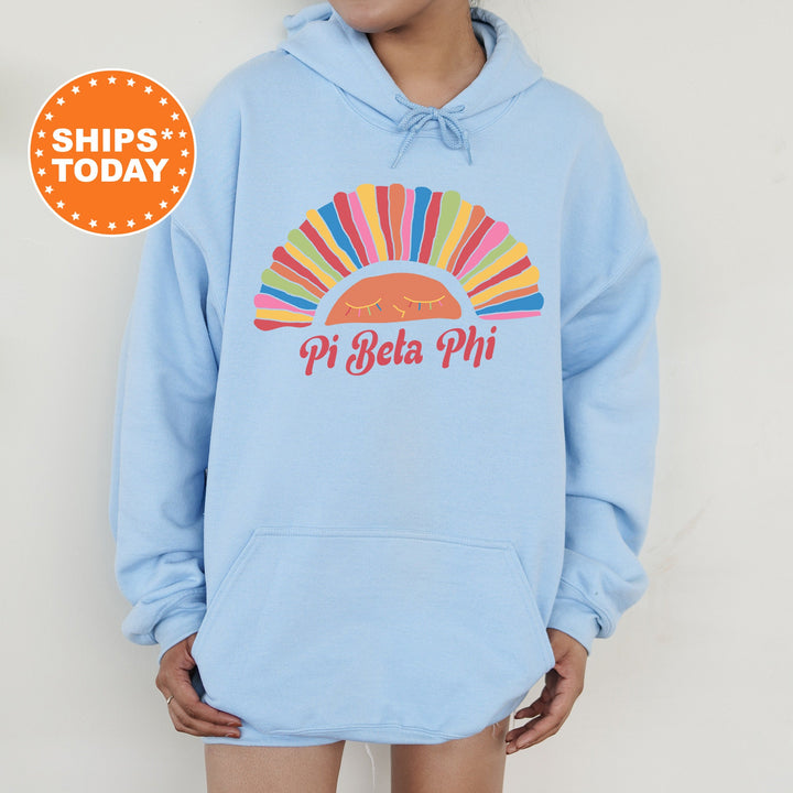 Pi Beta Phi Bright and Colorful Rainbow Sorority Sweatshirt | Pi Phi Greek Sweatshirt | Big Little Sorority Gifts | College Apparel _ 8262g