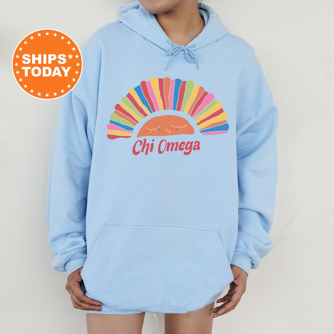 Chi Omega Bright and Colorful Rainbow Sorority Sweatshirt | Chi O Greek Sweatshirt | Big Little Sorority Gifts | College Apparel _ 8251g