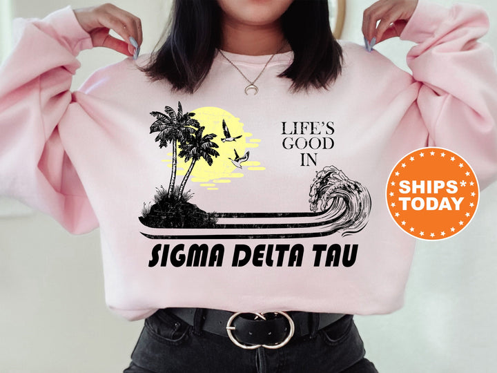 Sigma Delta Tau Beach Life Sorority Sweatshirt | Sig Delt Sorority Apparel | Big Little Reveal | Sorority Gifts | Sorority Merch _ 8419g