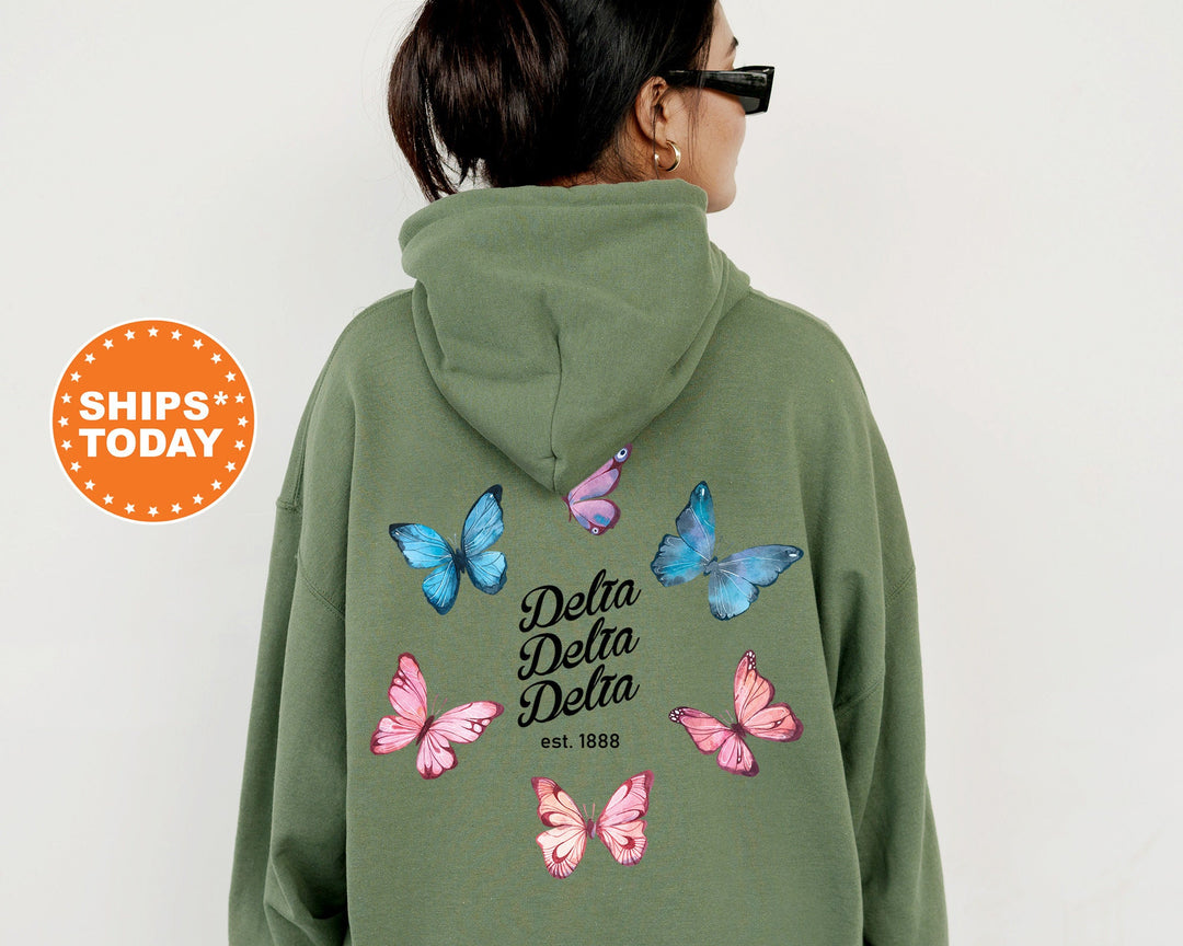 Delta Delta Delta Fancy Butterfly Sorority Sweatshirt | Tri Delta Sorority Apparel | Big Little Reveal | Sorority Merch | Trendy Sweatshirt 13434g
