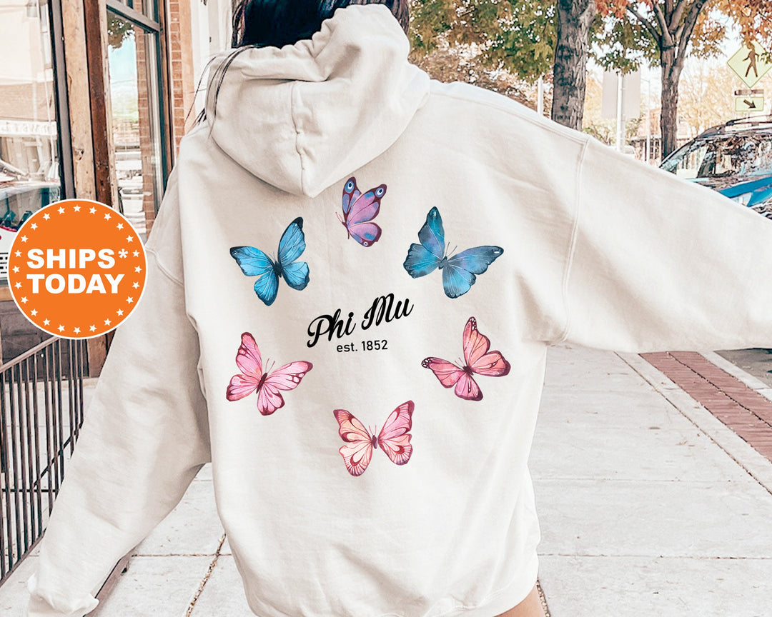 Phi Mu Fancy Butterfly Sorority Sweatshirt | Phi Mu Sorority Apparel | Big Little Basket | Sorority Gifts | College Sweatshirt _ 13442g