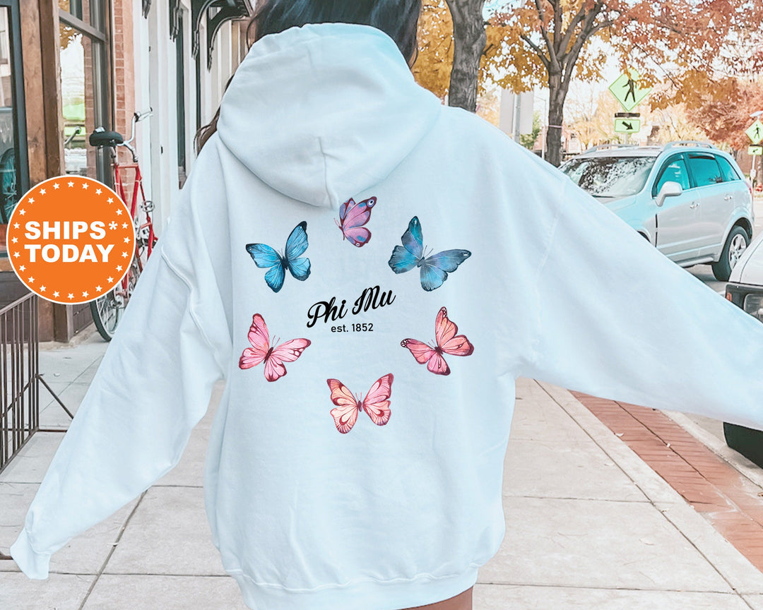 Phi Mu Fancy Butterfly Sorority Sweatshirt | Phi Mu Sorority Apparel | Big Little Basket | Sorority Gifts | College Sweatshirt _ 13442g