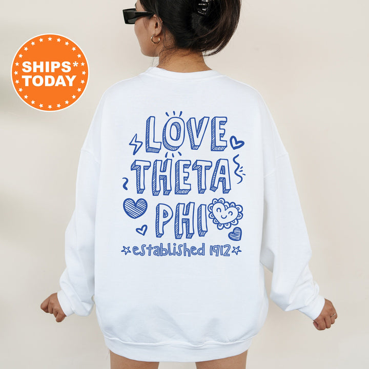 Theta Phi Alpha Drawscape Sorority Sweatshirt | Theta Phi Doodle Font Sorority Crewneck  | Big Little Reveal Gift | Trendy Sorority Hoodie 16456g
