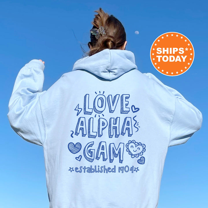 Alpha Gamma Delta Drawscape Sorority Sweatshirt | Alpha Gam Doodle Font Sorority Crewneck | Big Little Gift | AGD Trendy Sorority Hoodie