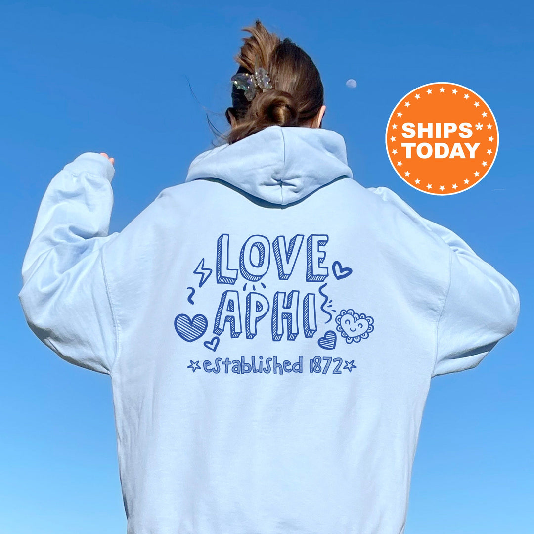 Alpha Phi Drawscape Sorority Sweatshirt | APHI Doodle Font Sorority Crewneck  | Big Little Reveal Gifts | Trendy Sorority Hoodie