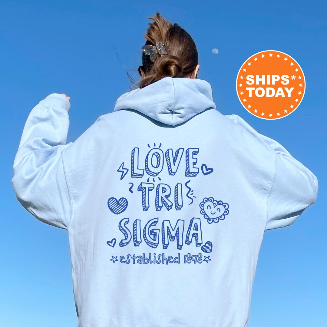 Sigma Sigma Sigma Drawscape Sorority Sweatshirt | Tri Sigma Doodle Font Sorority Crewneck | Big Little Reveal | Trendy Sorority Hoodie