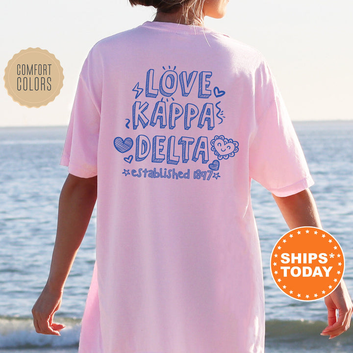 Kappa Delta Drawscape Sorority T-Shirt | Kay Dee Doodle Font Shirt | Big Little Sorority Reveal | Greek Life Shirt | Comfort Colors Shirt _ 16448g