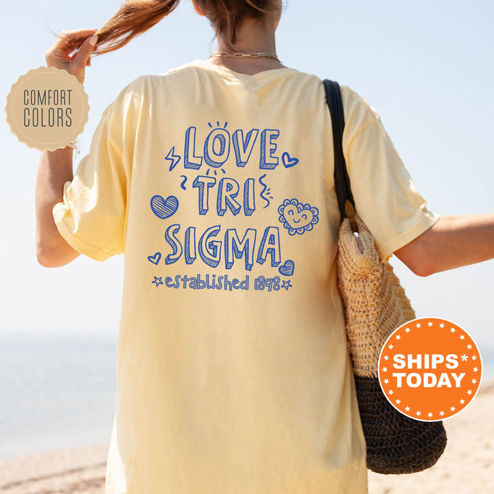 Sigma Sigma Sigma Drawscape Sorority T-Shirt | Tri Sigma Doodle Font Shirt | Big Little Reveal Gift | Greek Apparel | Comfort Colors Shirt _ 16455g