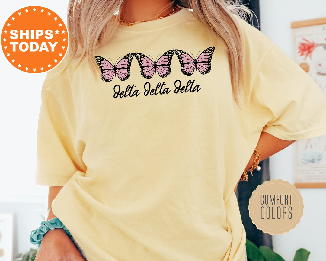 Delta Delta Delta Blooming Butterfly Sorority T-Shirt | Tri Delta Comfort Colors Tee | Big Little Reveal | Trendy Butterfly Sorority Shirt _ 5322g