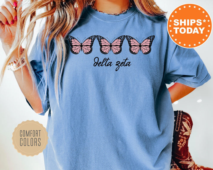 Delta Zeta Blooming Butterfly Sorority T-Shirt | Dee Zee Comfort Colors Tee | Big Little Reveal Shirt | Trendy Butterfly Sorority Shirt _ 5325g