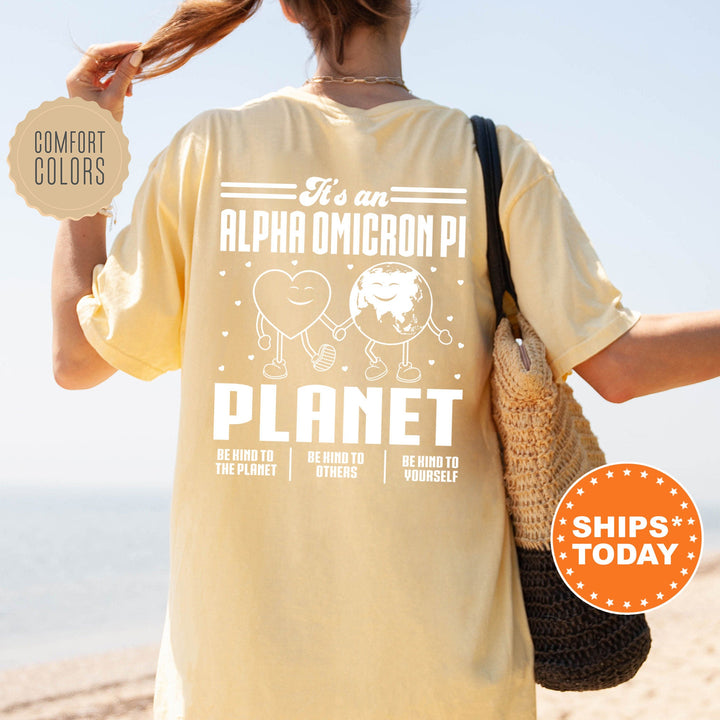 It's An Alpha Omicron Pi Planet | Alpha O Be Kind Sorority T-Shirt | AOPI Big Little Reveal Shirt | Greek Apparel | Comfort Colors Shirt _ 16462g