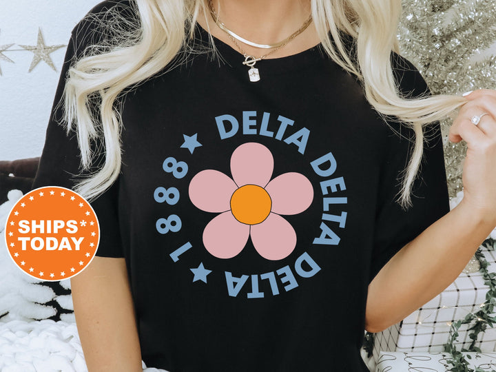 Delta Delta Delta Bright Floral Sorority T-Shirt | Tri Delta Comfort Colors Shirt | Greek Apparel | Big Little Gift | Floral Shirt _ 7446g