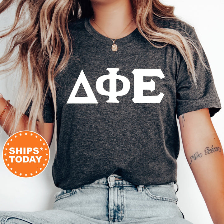Delta Phi Epsilon Basic Letter Sorority T-Shirt | DPHIE Greek Letters | Sorority Letters | Big Little Gift | Comfort Colors Shirt _ 8358g