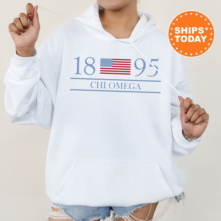 Chi Omega Red White And Blue Sorority Sweatshirt | Chi O Greek Sweatshirt | Chi Omega Big Little Sorority Gifts | Sorority Merch