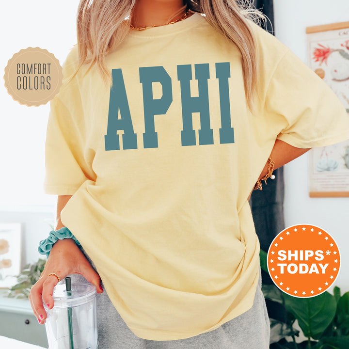 Alpha Phi Bold Aqua Sorority T-Shirt | APHI Sorority Letters Shirt | Big Little Reveal Shirt | Sorority Gifts | Comfort Colors Shirt _ 5667g