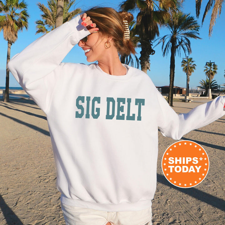 Sigma Delta Tau Bold Aqua Sorority Sweatshirt | Sig Delt Sorority Letters Crewneck | Sorority Merch | Big Little Gifts | Bid Day Basket