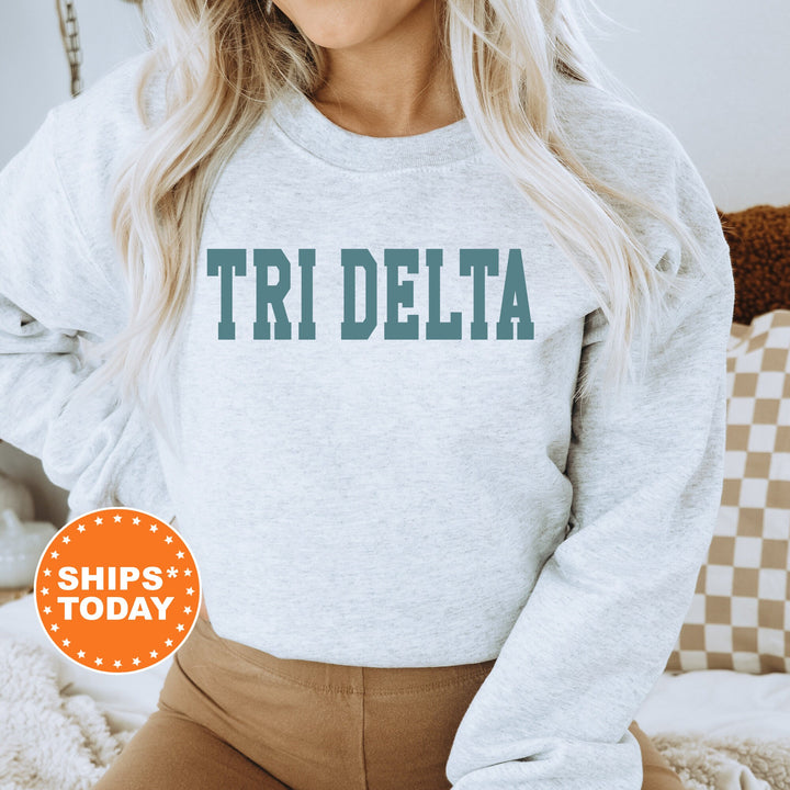 Delta Delta Delta Bold Aqua Sorority Sweatshirt | Tri Delta Sorority Letters Crewneck | Sorority Merch | Big Little Gifts | Bid Day Basket