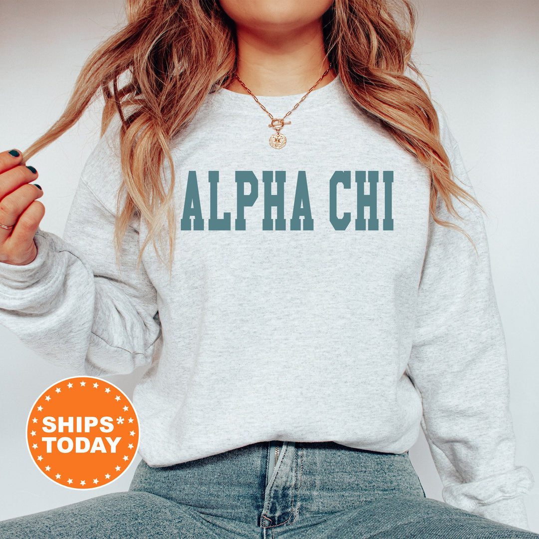 Alpha Chi Omega Bold Aqua Sorority Sweatshirt | Alpha Chi Sorority Letters Crewneck | Sorority Merch | Big Little Gifts | Bid Day Basket