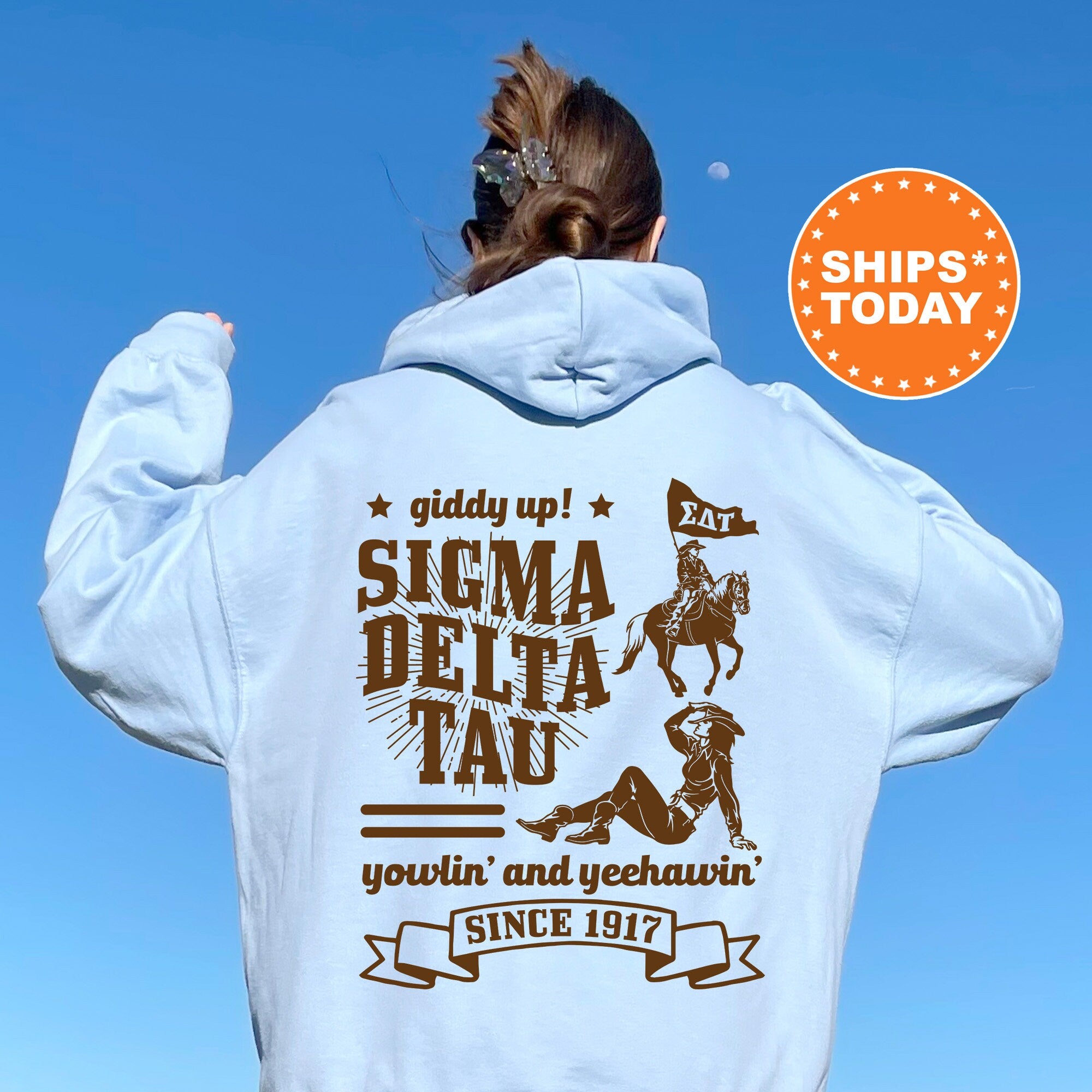 Sigma Delta Tau Giddy Up Cowgirl Sorority Sweatshirt Sig Delt Wester Kite and Crest